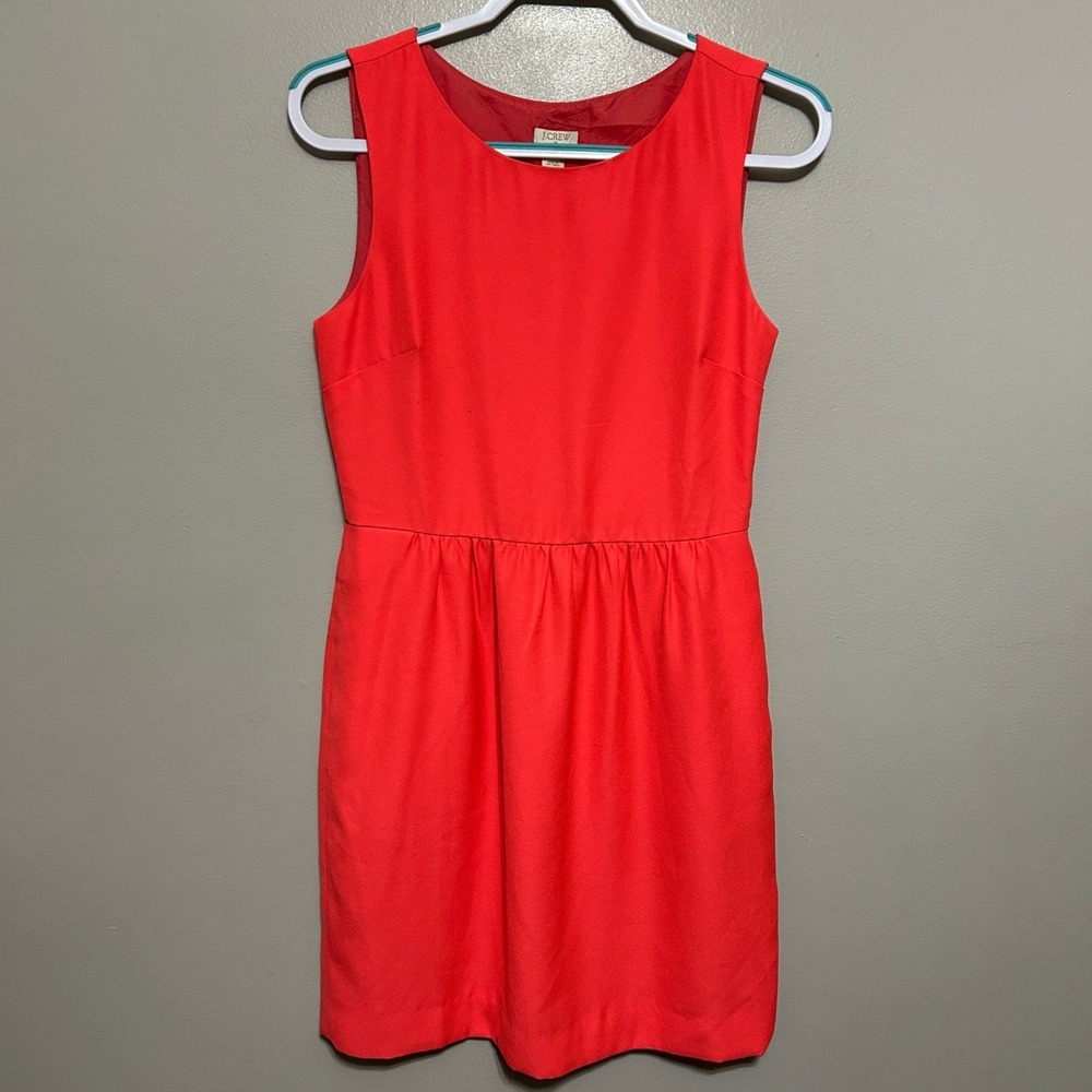 J.Crew Dress 4 Coral Pink Fit and Flare Sleeveless Lined Side Zip Preppy Coastal